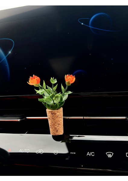 Dekoratif Mini Araç Klima Süsü | El Yapımı Mantar Saksı Çiçek Araba Kokusu | Difüzör Turuncu