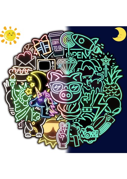 15 Sevimli Kelime Stili Yamıow Karanlıkta Parlayan Neon Işıklı Unicorn Sevimli Kedi Sticker'ı Yatak Odası Valiz Laptop Şişe Gitar Oyuncağa Yapışkanlık (Yurt Dışından) modelleri