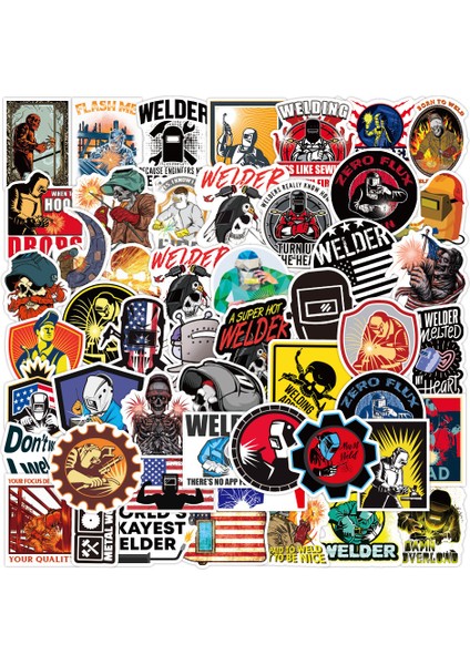 D-50 Adet Tarzı Pc'ler Kaynak Işçisi Çıkartmalar Çizgi Film Grafiti Çıkartmalar Moda Bagaj Kaykay Su Geçirmez Çıkartmalar Araba Stil Çıkartmaları (Yurt Dışından) indirimleri