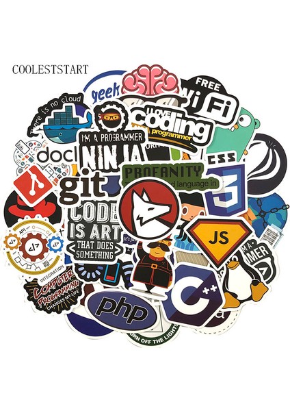 Çoklu Stil Pcslot Geek Docker Stickers Hacker Programlama Java Cool Stickerlar Bagaj Buzdolabı Laptop Gitar Stickerları - (Yurt Dışından)