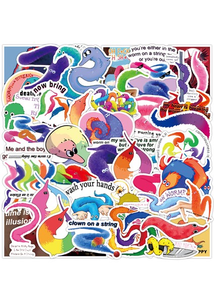 50 Adet Solucan Tarzı Sihirli Ip Üzerinde Solucan Stickerları Karikatür Sihirli Solucan Stickerları Kaykay Bavul Laptop Baggaj Gitar Araba Için (Yurt Dışından)