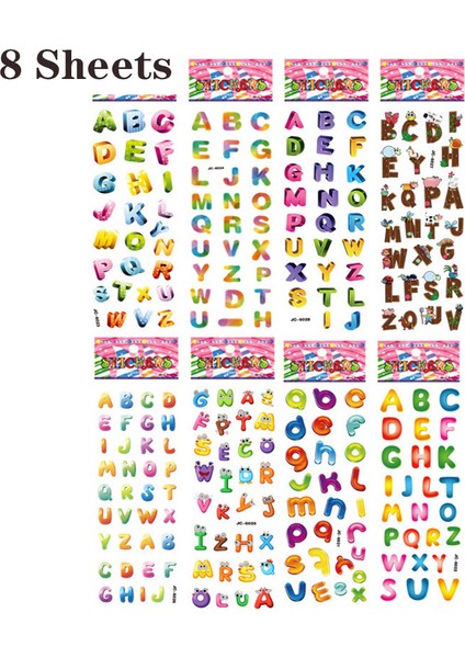 8 Yaprak Harf Stili Yeni Eetslot Çizgi Stickerlar 3D Çizgi Prenses Rastgele Kabarık Stickerlar Çocuk Doğum Günü Hediyeleri Için Erkek Kız Dıy Stickerlar (Yurt Dışından)