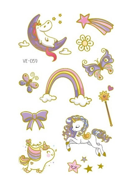 No.59 Tarzı Çocuklar Için Çizgi Film Unicorn Geçici Dövme Sticker Yüz Çocuk Vücut Sahte Dövme Vücut Makyajı Su Geçirmez Yüz Etiketleri (Yurt Dışından)