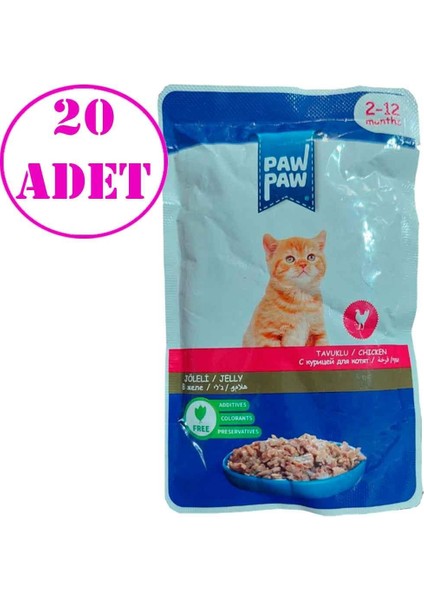 Paw Paw Yavru Kedi Yaş Maması Tavuklu 85 gr 20 Ad