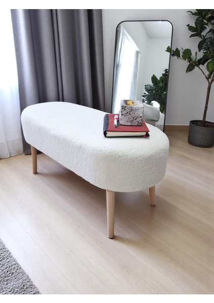 Eksen Teddy Kumaş Puf, Geniş Oturumlu Bench, Modern Ayak Ucu Pufu, Yumuşak Oturma & Sehpa, 90 x 35CM