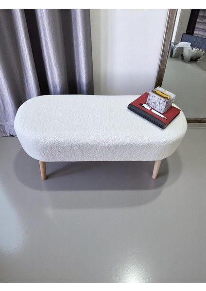 Eksen Teddy Kumaş Puf, Geniş Oturumlu Bench, Modern Ayak Ucu Pufu, Yumuşak Oturma & Sehpa, 90 x 35CM