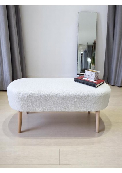 Eksen Teddy Kumaş Puf, Geniş Oturumlu Bench, Modern Ayak Ucu Pufu, Yumuşak Oturma & Sehpa, 90 x 35CM
