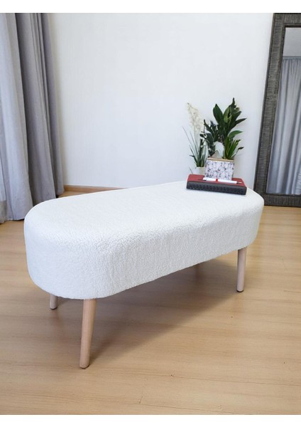 Eksen Teddy Kumaş Puf, Geniş Oturumlu Bench, Modern Ayak Ucu Pufu, Yumuşak Oturma & Sehpa, 90 x 35CM