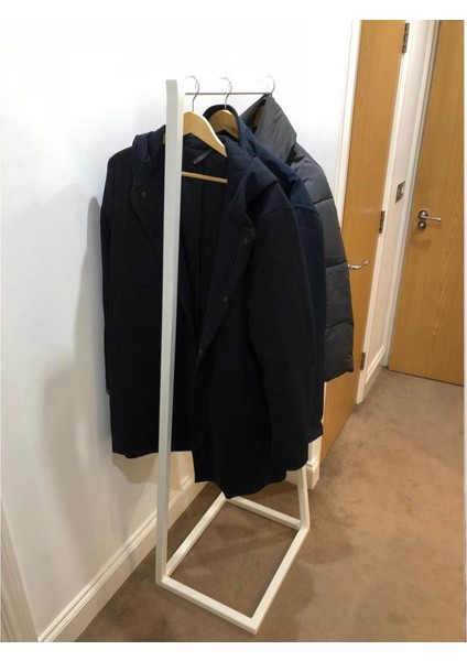 Metal Ceket Askılığı Antre Askılık Açık Gardırop 1 Adet Beyaz Renk