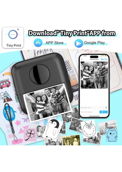 Mini Fotoğraf Resim Yazıcı Kablosuz Etiket Yazıcı Baskı Makinesi Ios Android Uyumlu Termal Printer fiyatları