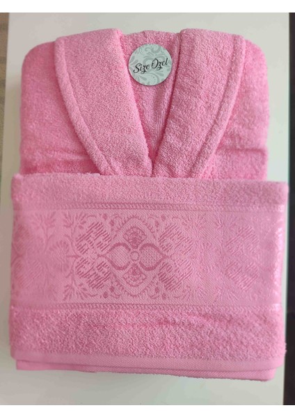 Belınis Pembe Bornoz Set 1 Adet Bornoz 1 Adet Baş Havlu