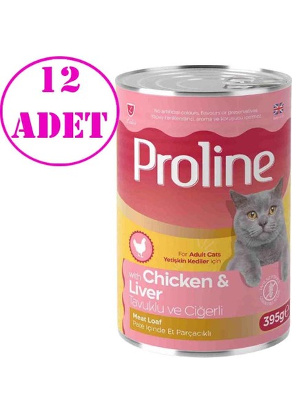 Kedi Konserve Maması Pate Tavuklu ve Ciğerli 395 gr 12 Ad