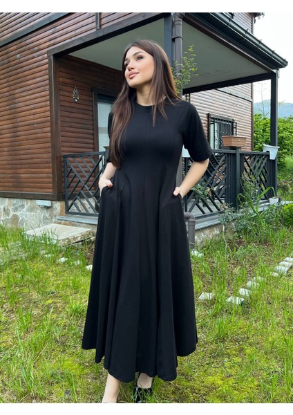 Flotalı Kısa Kollu Elbise