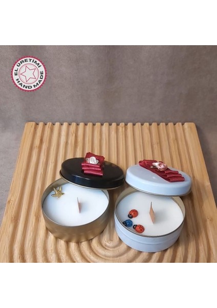 5927 El Yapımı 2'li Egzotik Orman ve Gül Kokulu Metal Kutuda Mum - 3 x 7 cm