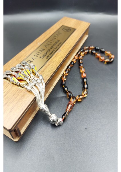 Arpa Kesim Sarı-Siyah Altılı Alpaka Püsküllü Tespih fiyatları