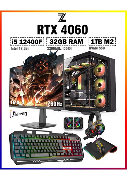 Warrior Spine X7 I5 12400F 32GB 1tb M.2 SSD RTX4060 27" 280Hz Sıvı Soğutmalı Oyuncu Bilgisayarı