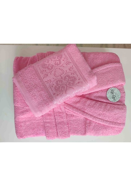 Belınis Pembe Bornoz Set 1 Adet Bornoz 1 Adet Baş Havlu