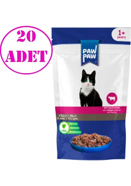 Paw Paw Kedi Yaş Mama Biftekli 85 gr 20 Ad