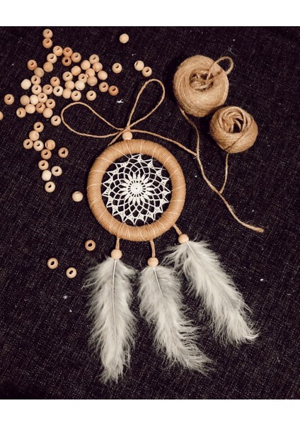 Hasır Ip Jüt El Yapımı Araba Süsü Rüya Kapanı | Düş Kapanı | Dikiz Ayna Süsü | Dreamcatcher | 9 cm
