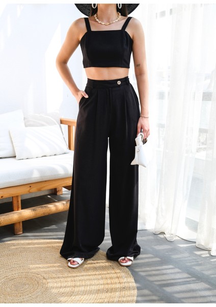 Kadın Keten Gipeli Crop ve Pantolon Ikili Takım fırsatları