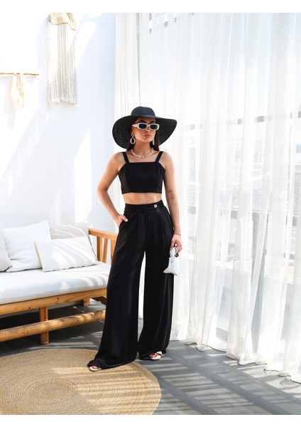 Kadın Keten Gipeli Crop ve Pantolon Ikili Takım indirimleri