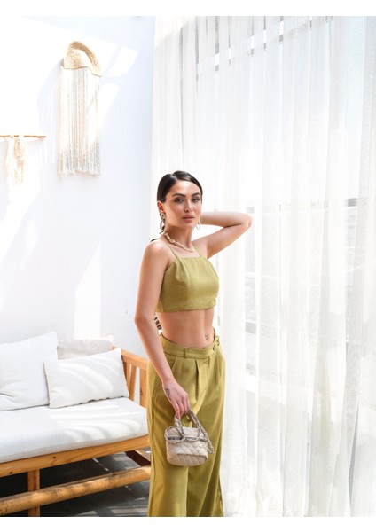 Kadın Keten Gipeli Crop ve Pantolon Ikili Takım fırsatları