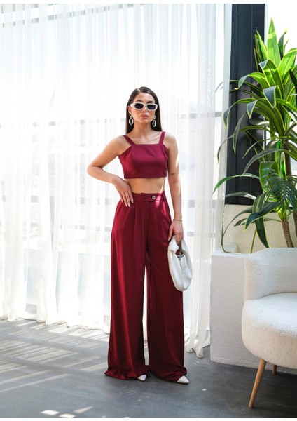 Kadın Keten Gipeli Crop ve Pantolon Ikili Takım indirimleri