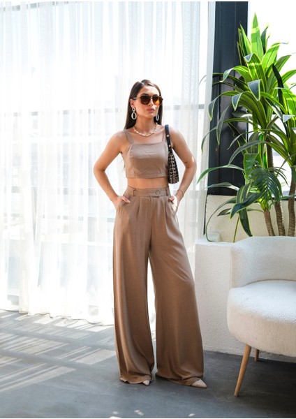 Kadın Keten Gipeli Crop ve Pantolon Ikili Takım indirimleri