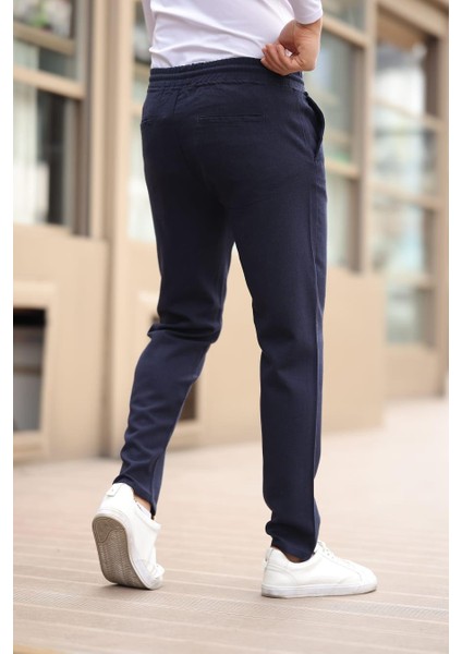 Düğmesiz Düz Kumaş Lacivert Jogger Pantolon