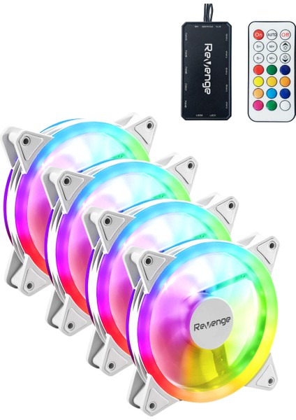 RV400 4in1 Kumandalı Beyaz 12CM Rgb Fan Seti Fan Kontrolör Dahil 120MM 4lü Kasa Fan