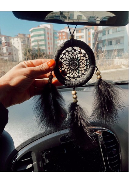 Siyah El Yapımı Araba Süsü Rüya Kapanı | Düş Kapanı | Dikiz Ayna Süsü | Dreamcatcher | 9 cm fiyatları