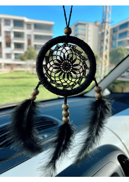 Siyah El Yapımı Araba Süsü Rüya Kapanı | Düş Kapanı | Dikiz Ayna Süsü | Dreamcatcher | 9 cm fırsatları