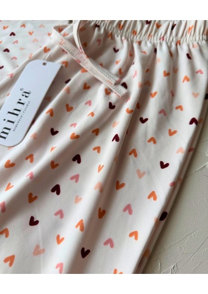 Intive Pembe/somon Küçük Kalp Desenli Açık Bej Beli Lastikli Milan Pijama Altı