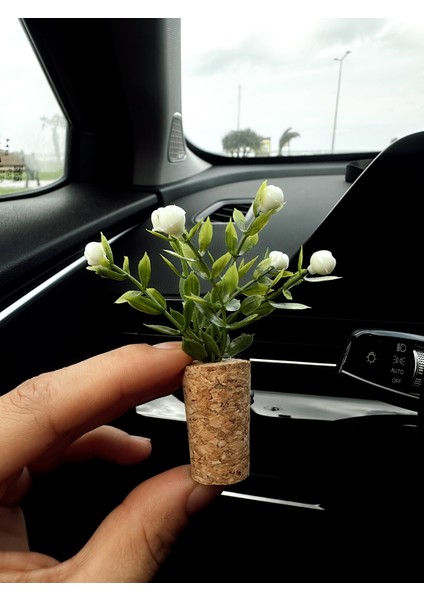 Oto Dikiz Aynası Süsü ve Koku Seti | Hasır Jüt Düş Kapanı+Mini Dekoratif Saksı Araba Koku Difüzörü modelleri