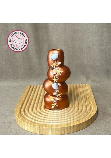 6307 El Yapımı Bakır Taş Motifli Dekoratif Biblo / Vazo - 18 x 9 cm