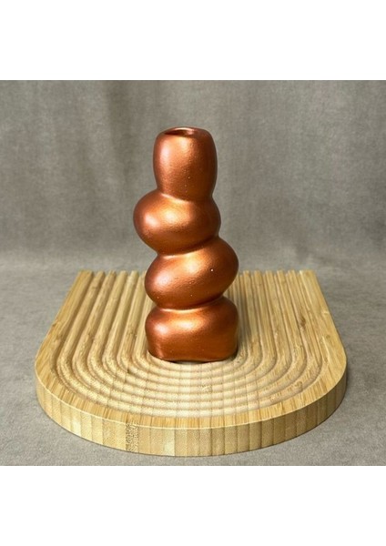 6307 El Yapımı Bakır Taş Motifli Dekoratif Biblo / Vazo - 18 x 9 cm