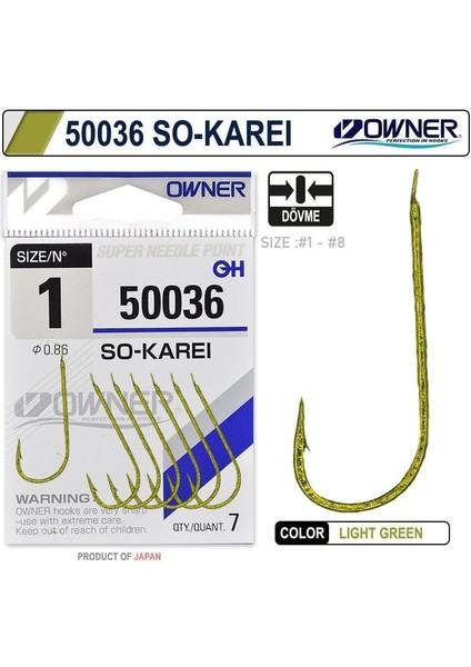 50036 So- Karei No:1 Light Green Iğne 7 Adet