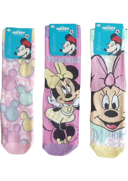 Desenli Lisanslı Renkli Minnie Mouse Çocuk Çorap - 3 Lü