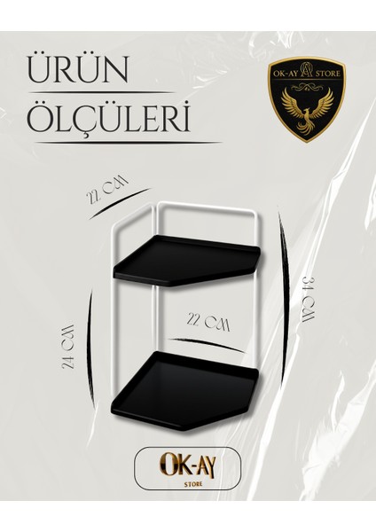 Dekoratif 2 Katlı Raf | Çok Amaçlı Organizer Paslanmaz Çelik & Ahşap Stand