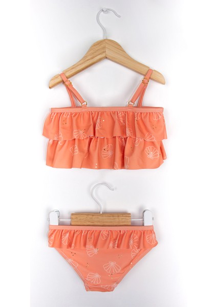 Deniz Kabuğu Desenli Fırfırlı Askılı Üst ve Alt Yumuşak Esnek Kumaşlı Kız Çocuk Mayo fiyatları