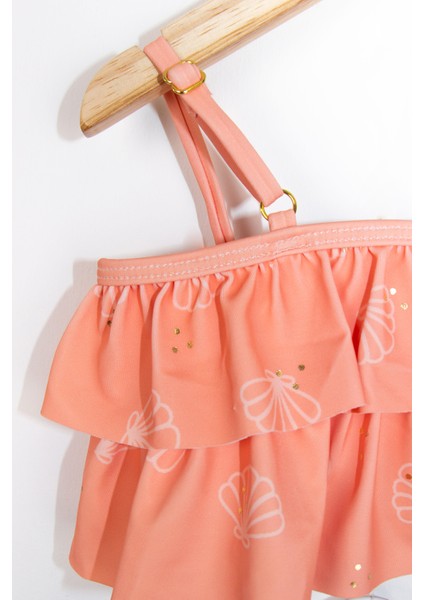 Deniz Kabuğu Desenli Fırfırlı Askılı Üst ve Alt Yumuşak Esnek Kumaşlı Kız Çocuk Mayo indirimleri