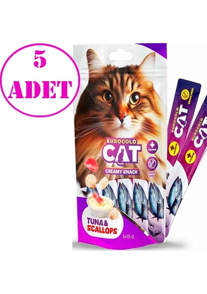 Eurogold Ton Balığı ve Deniz Taraklı Sıvı Kedi Ödülü 5X15 gr 5 Ad