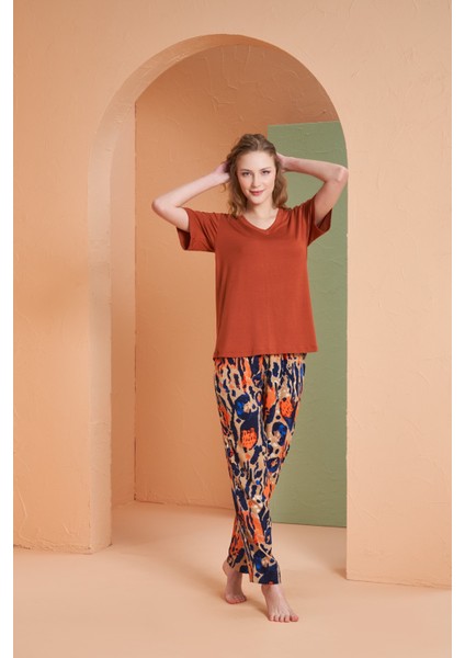 Pijama Kadın V Yaka Pijama Takımı 27131