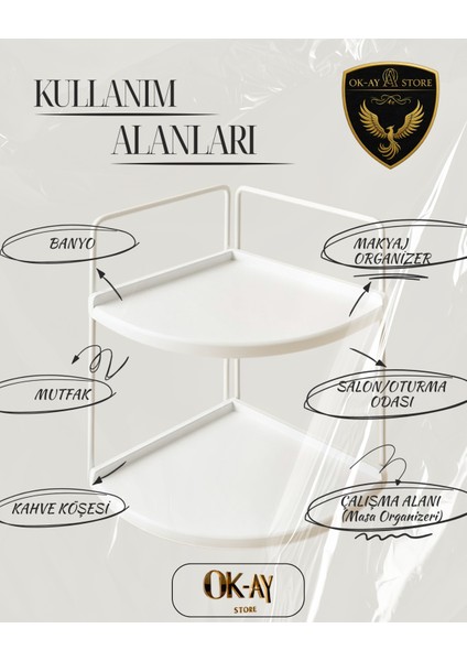Dekoratif 2 Katlı Raf | Çok Amaçlı Organizer Paslanmaz Çelik & Ahşap Stand – Salon, Mutfak, Banyo, Çalışma Alanı Için
