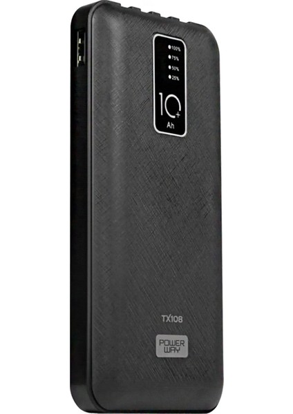 Powerway TX108 10000 Mah Siyah Göstergeli Ekstra Kablolu 4 Çıkışlı Powerbank (5024)