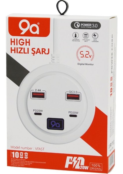 Hıgh Power 3.0 Vfast KY-100 Çoklu= 4 Lü Hızlı Şarj Seti 2AD -PD20W=TYPE-C - 2.1A + Qc3.0= USB 2.4W (5024)