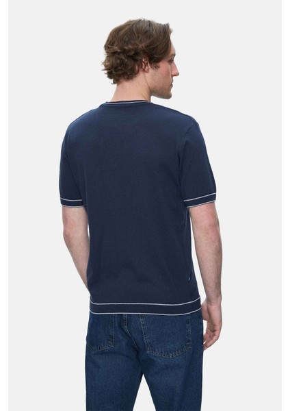 Fared Lacivert Bisiklet Yaka Triko Nakışlı Standard Fit Erkek Tshirt fırsatları