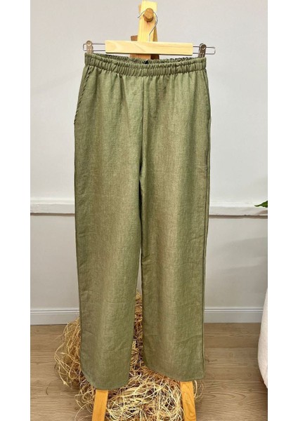 Bağcıklı Bol Paça Keten Pantalon