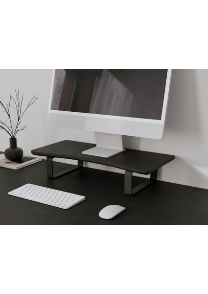 Doğal Ahşap Monitör Yükseltici Monitor Altlığı Monitör Sehpası Curve Tek Monitör