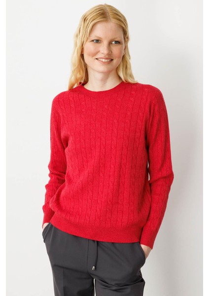 Kadın Sıfır Yaka Saç Örgülü Kazak Kırmızı indirimleri